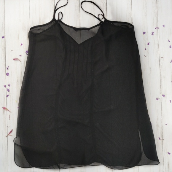 Zara Woman sheer black v-neck pintuck cami d24 - Picture 3 of 7